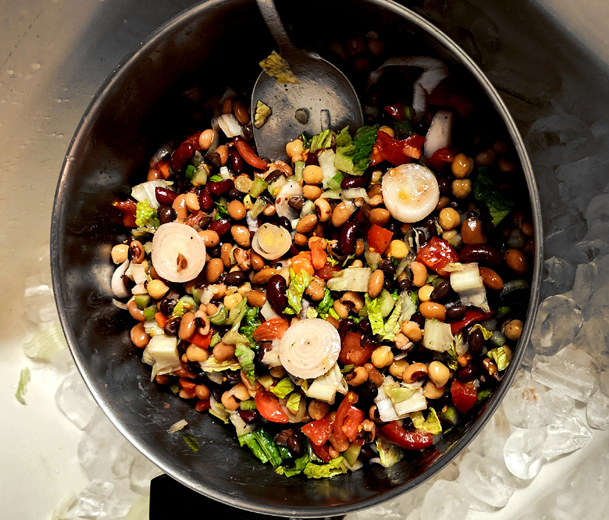 Finished bean salad in the stock pot