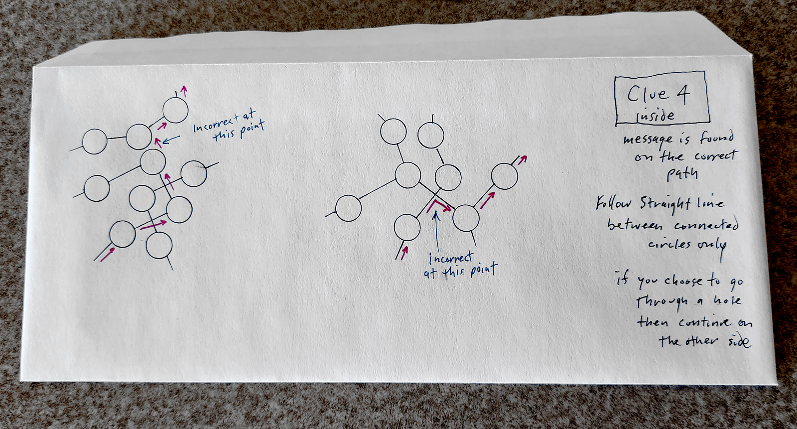 Maze envelope with insructions on how to navigate the maze